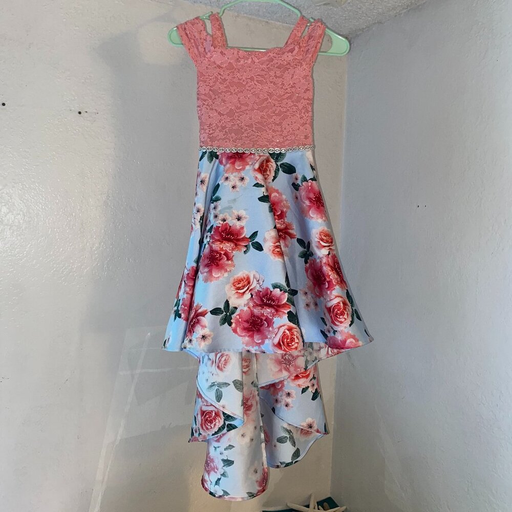 Speechless Kids, High-Low Floral Lace Sparkly Sleeveless Dress, Fancy, 10